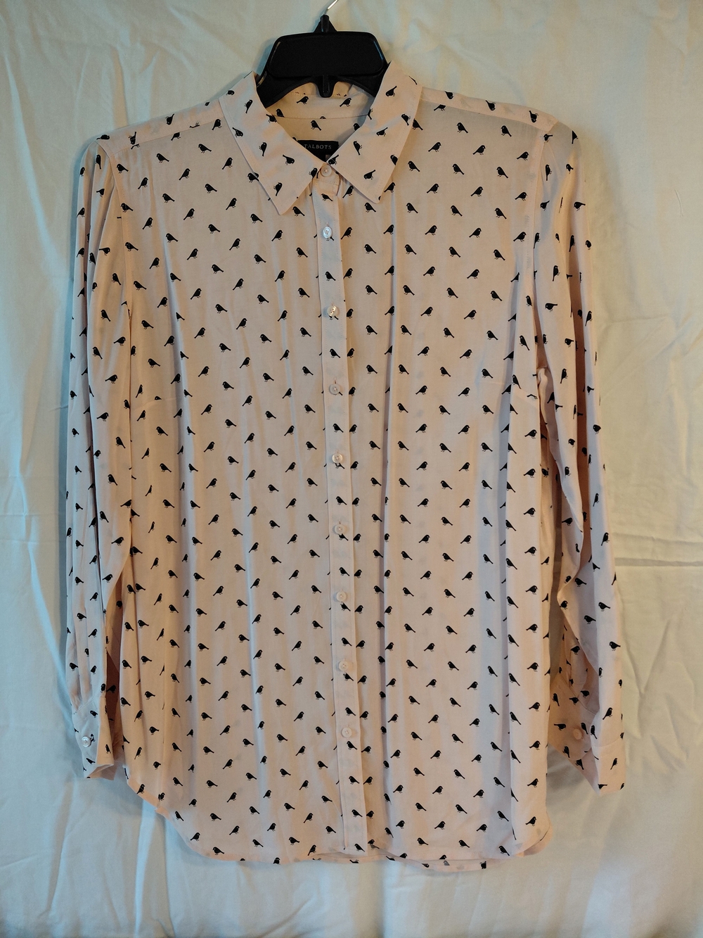 Talbots Black and White Bird Print Blouse